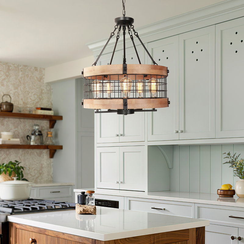 5-Light Industrial Rustic Pendant Light for Dining Room or Kitchen, Adjustable Height, Sloped Ceiling Compatible