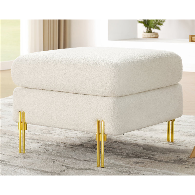 Upholstered Bouclé Square Ottoman with Metal Legs, Large Ottomans, Beige