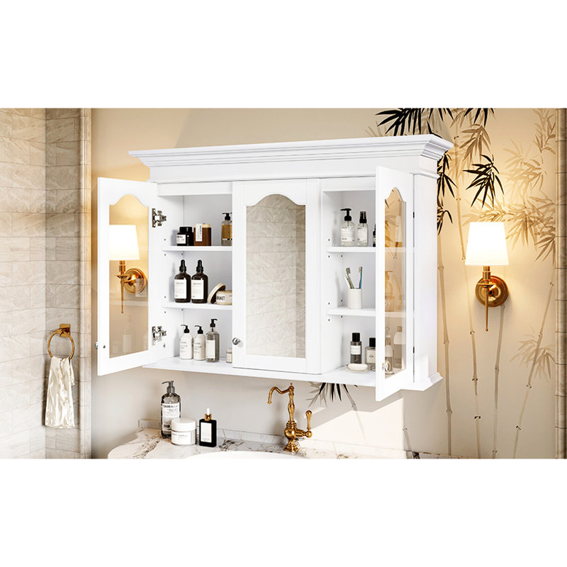 40" Bathroom Storage Cabinet With Mirror And Spacious Interior - Fits Modern Decor Wall Mounted Double Doors Doubles Reflection