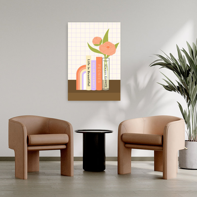 Art contemporain, art mural pivoine contemporaine, H 36 po x l 24 po