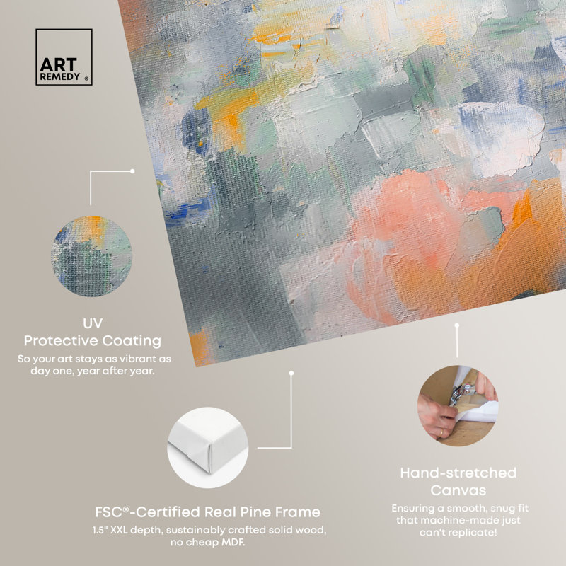 «All Is Peachy Boho», art mural abstrait par Art Remedy, H 10 po x l 15 po, Toile tendue