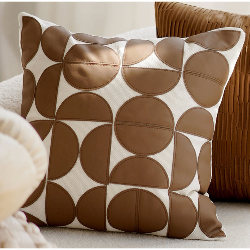Geometric Faux Leather Cushion Cover, Brown