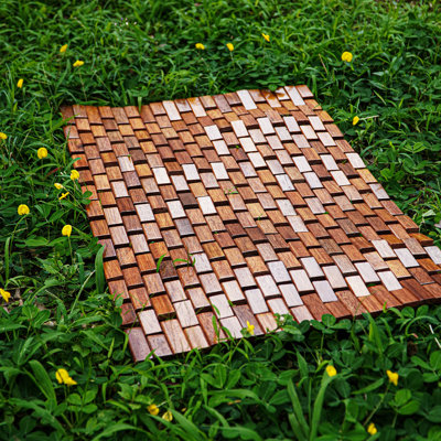 Solid Teak Wood Foldable Shower Mat - Non-slip & Quick Drying Anti-skid Bath Mat