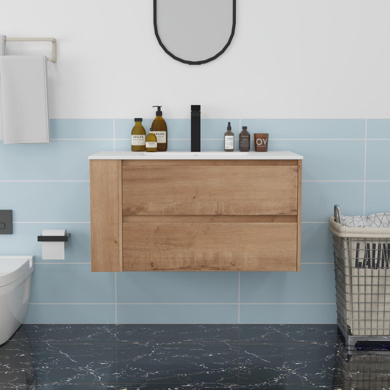 Meuble-lavabo 36 po avec lavabo en résine, Imitation chêne