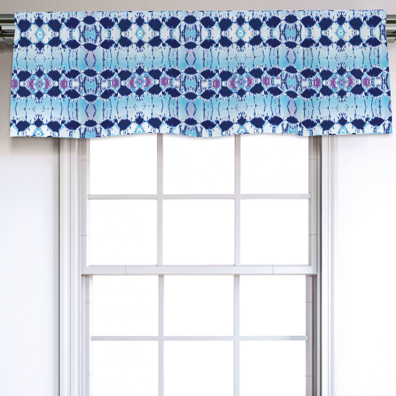 Pale Blue Navy Blue Sateen Rod Pocket Window Valance