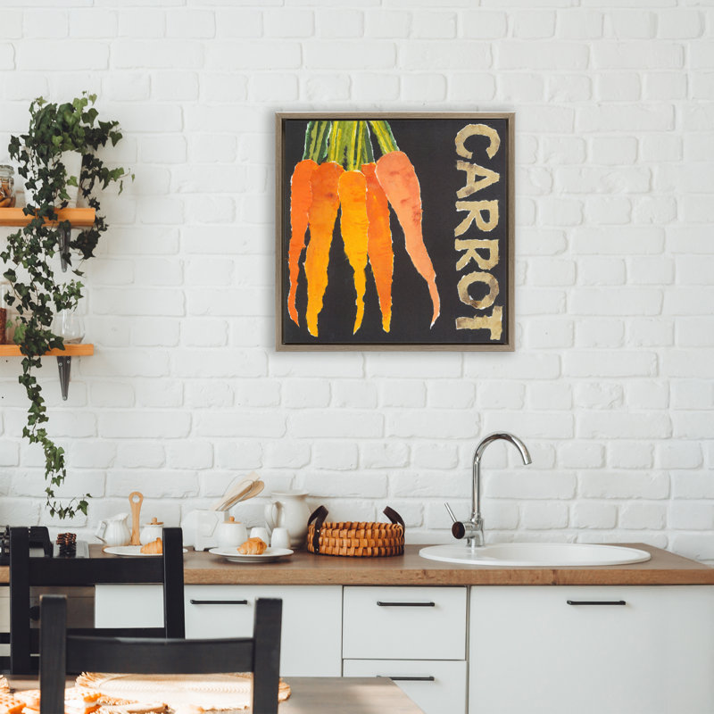Cadre flottant carotte, légumes et racines, design par Nancy Overton, H 18 po x l 18 po, Cadre flottant orme Montalcino