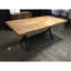 Table de salle à manger à bords droits de 70 pouces avec plateau en bois d'acacia massif et piètement en X noir