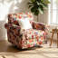 Fauteuil pivotant rembourré avec accoudoirs roulés et garniture cloutée-209640896