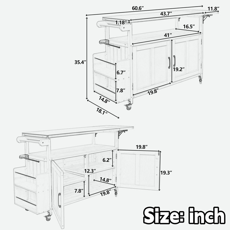 Îlot de cuisine extérieur pliable avec plan de travail en acier inoxydable, roues verrouillables, armoire de rangement, porte-serviettes et épice à deux niveaux
