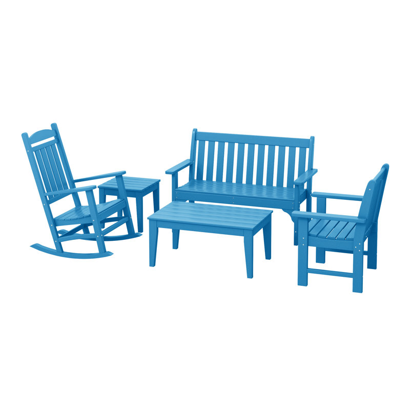 Poly 5-Piece Bench & Rocking Chair Set, Blue