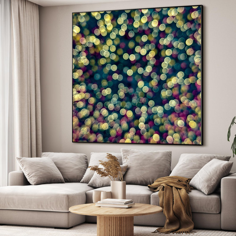 Très grande reproduction d'art sur toile - Bokeh illumine des cercles colorés et flous décoratifs pour le salon ou la chambre à coucher - «Assemblage requis du cadre (cadre non fini)»