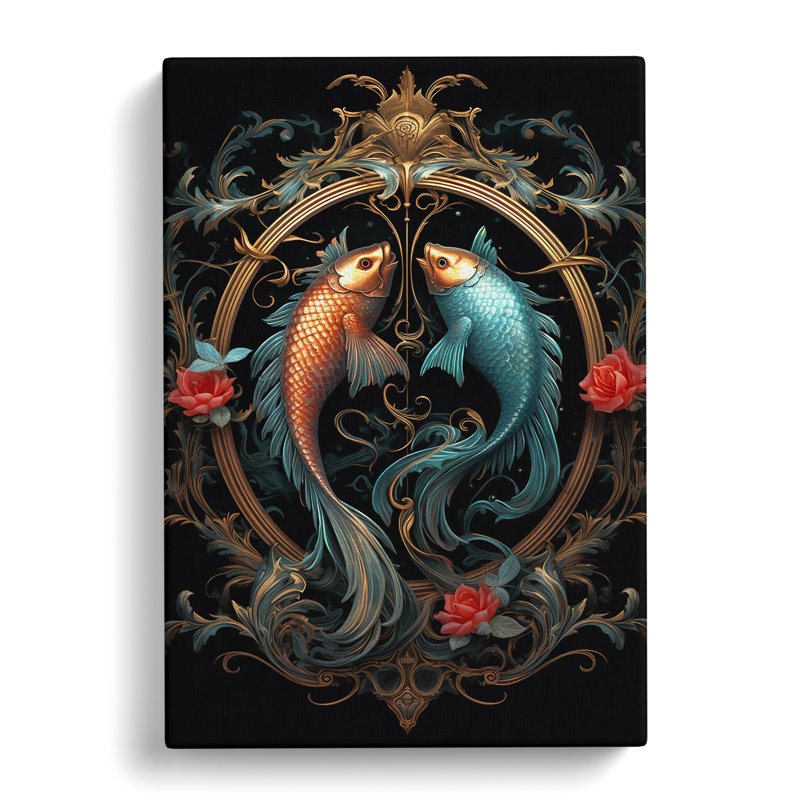 Pisces Fish Zodiac Victorian Art - Wrapped Canvas, 60cm H x 40cm W x 3cm D