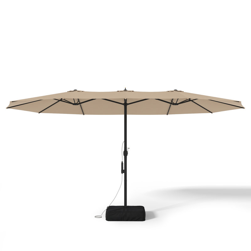 Parasol de patio à double face beige avec trousse de brume et base Traiden, Beige