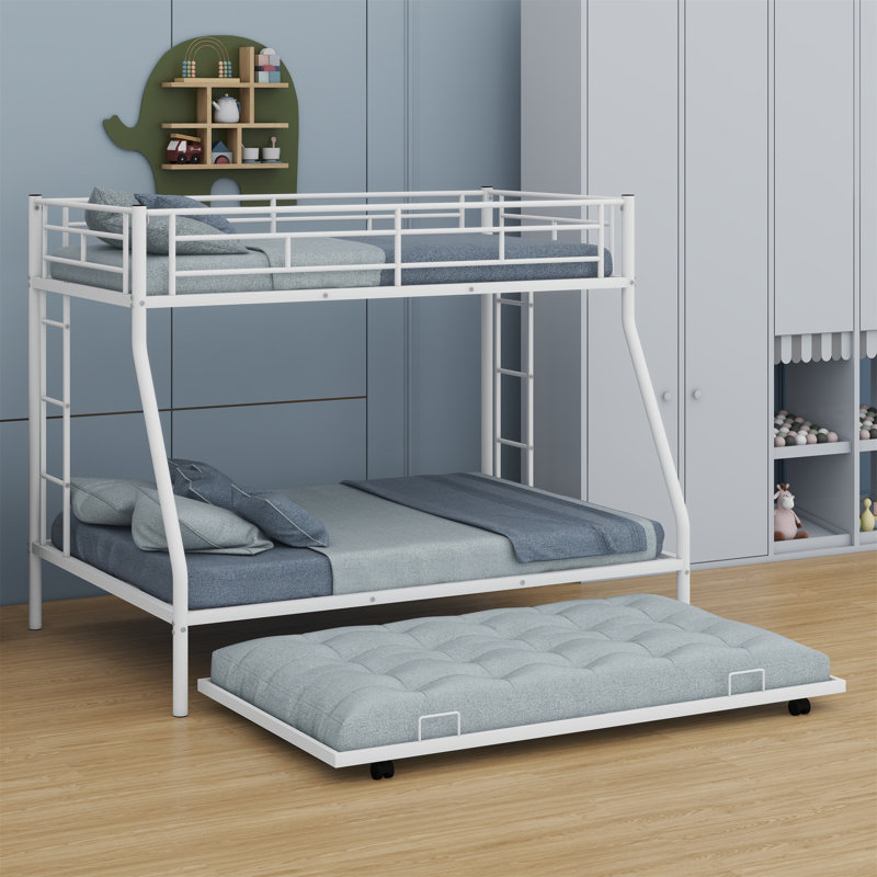 Bunk Bed With Trundle, Two-Side Ladders, White