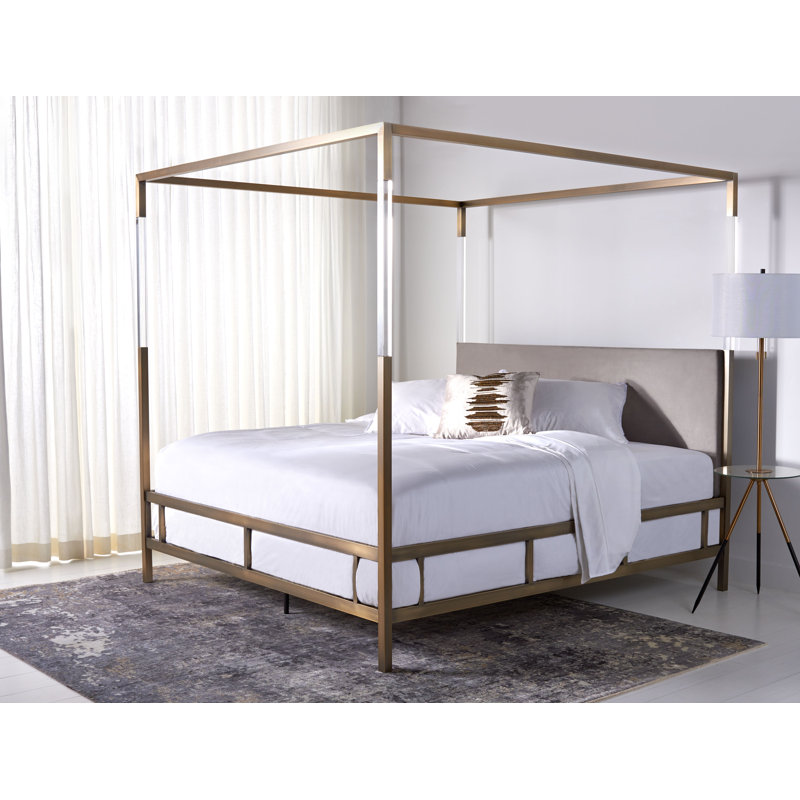 Bowdoin Upholstered Metal Canopy Bed, Gold, Queen