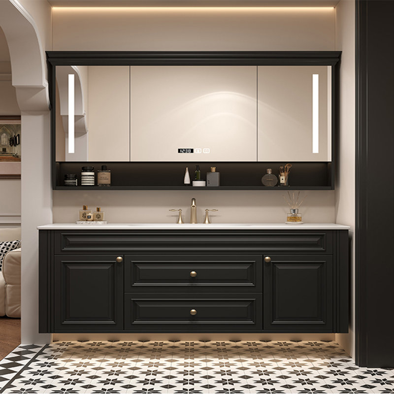 Armoire de salle de bain moderne et luxueuse., H 19,69 po x l 62,99 po x P 21,65 po, Noir