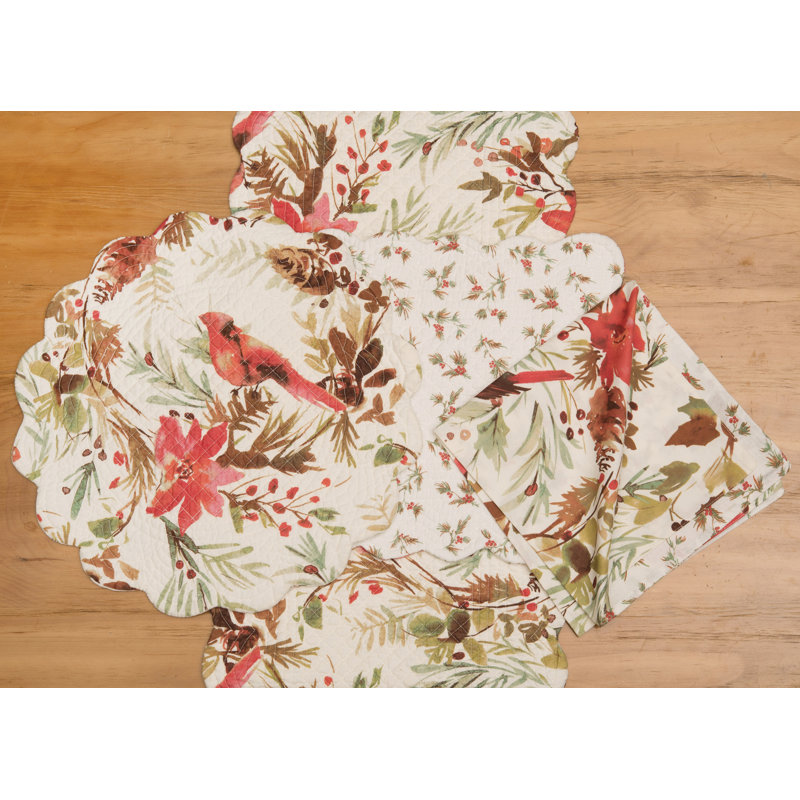 Festive Winter Cardinals Cotton Quilted Table Runner, 14" x 51"