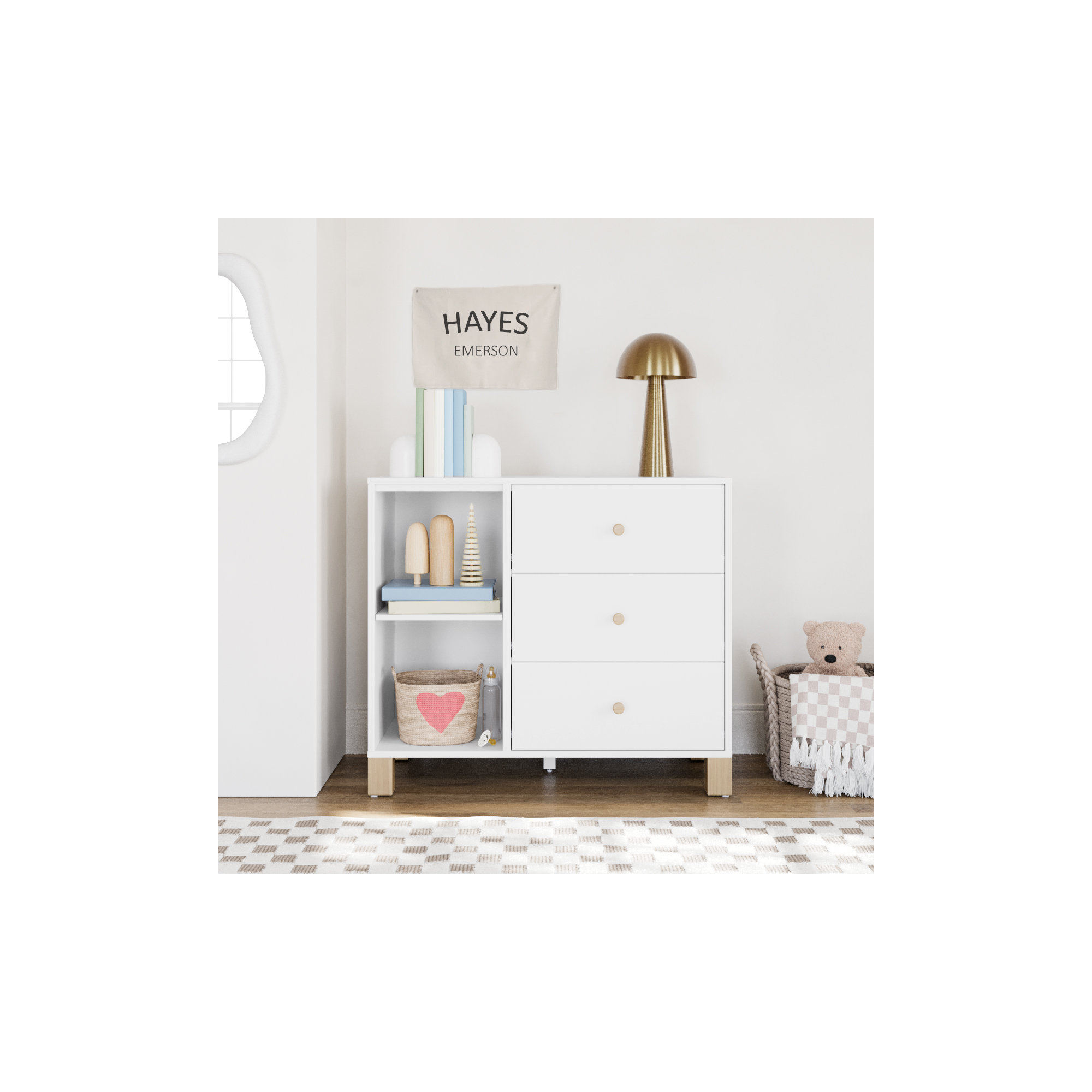 California 3 Drawer Combo Dresser, White