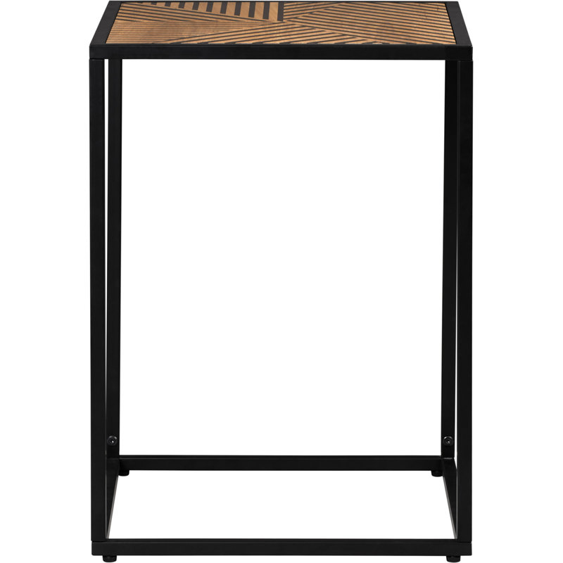 Julian Black and Natural Wood Square Side Table with Metal Frame
