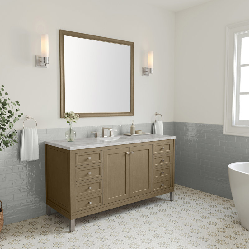 Chicago 60"W Single Vanity W/ Freepower Wireless Charger, Victorian Silver, Walnut Whisper