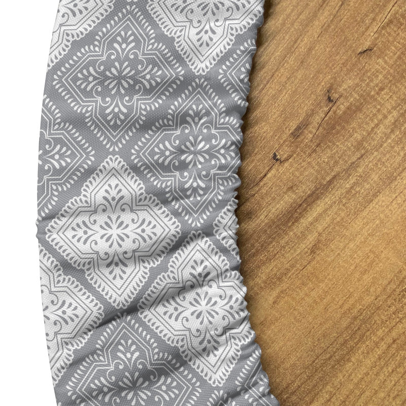 Gracie Oaks Damask Fitted Round Tablecloth Dimgray