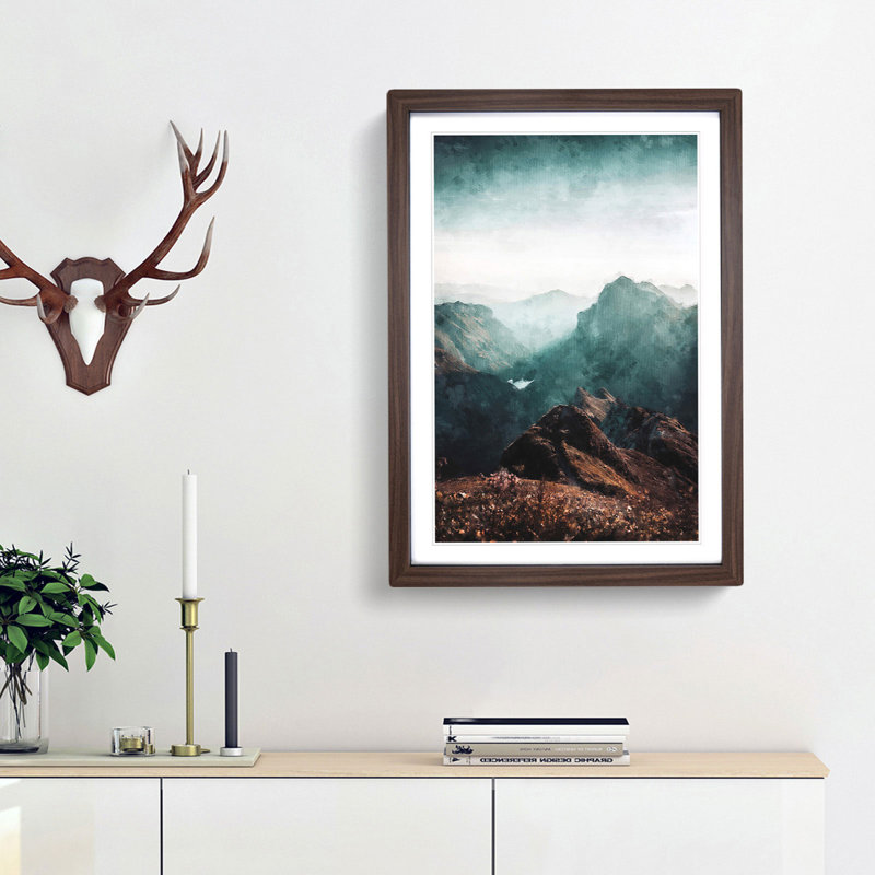 Mountains in Weissbad Switzerland - Picture Frame Painting Print, 63cm H x 45cm W x 2cm D, Walnut Framed