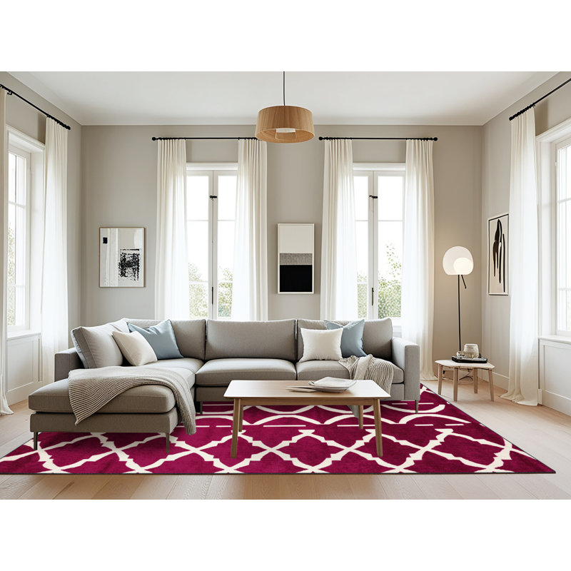 Machine Washable Trellis Red Area Rug, Rectangle 8' x 12'