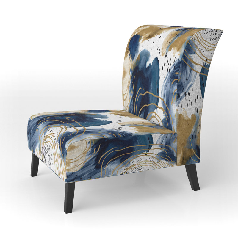 Abstract Pattern With Blue & Golden Textures II - Upholstered Modern Accent Chair