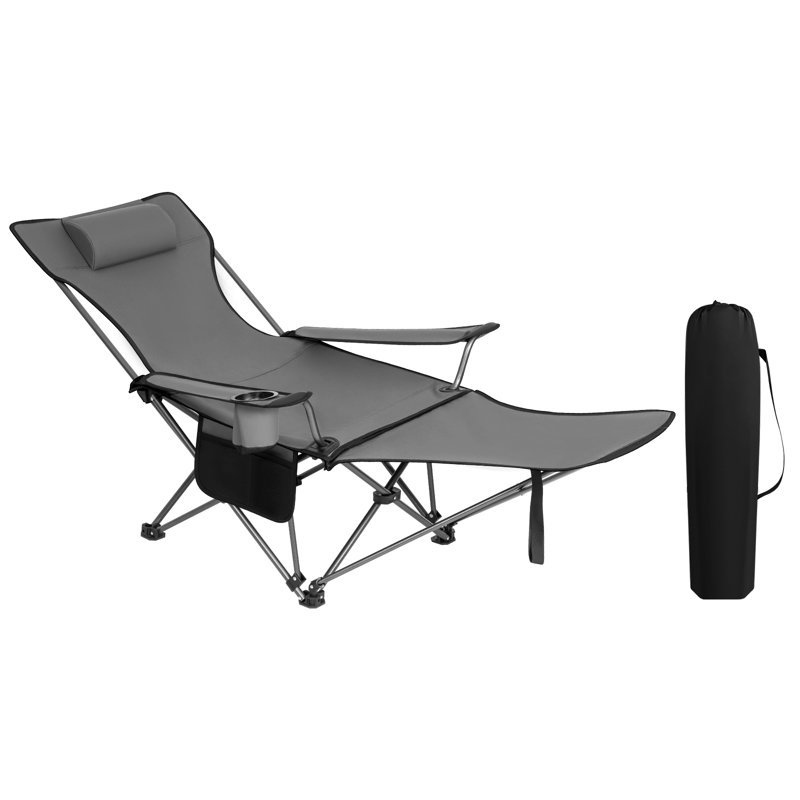 Camping Chair Lightweight Folding Fishing Chair with Retractable Footrest and Removable Headrest, Carry Bag, for Outdoor Activities