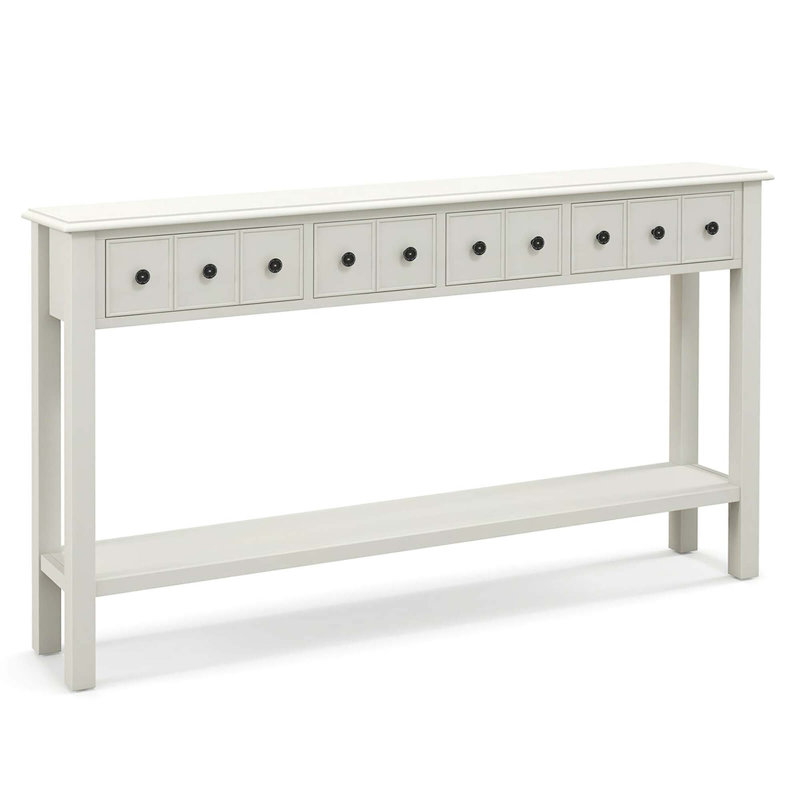 Lark Manor 60" Console Table Retro Entryway Sofa Table With 4 Drawers & Open Shelf Hallway White
