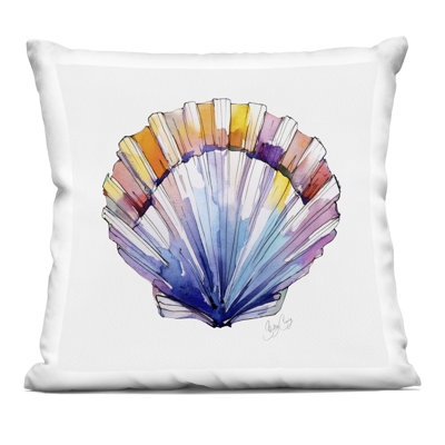 Coastal Scallop Watercolor Decorative Printed Throw Pillow, design by Shelly Craig