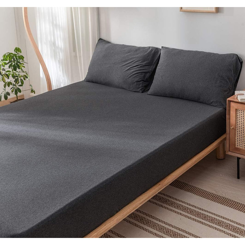 DONEUS Jersey Knit Cotton Fitted Sheet 3 Piece Ultra Soft and Breathable 15 Inches Deep Pocket Elastic Sheets with 2 Pillowcases