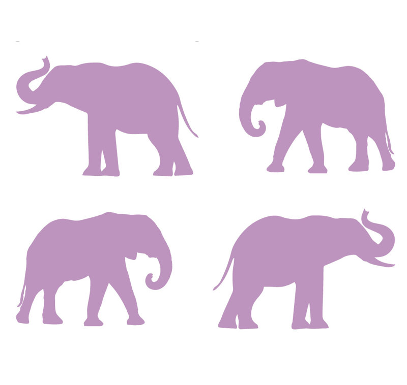 Décalcomanie murale motif éléphant, H 2,5 po x l 4 po x P 0,01 po, Lilas