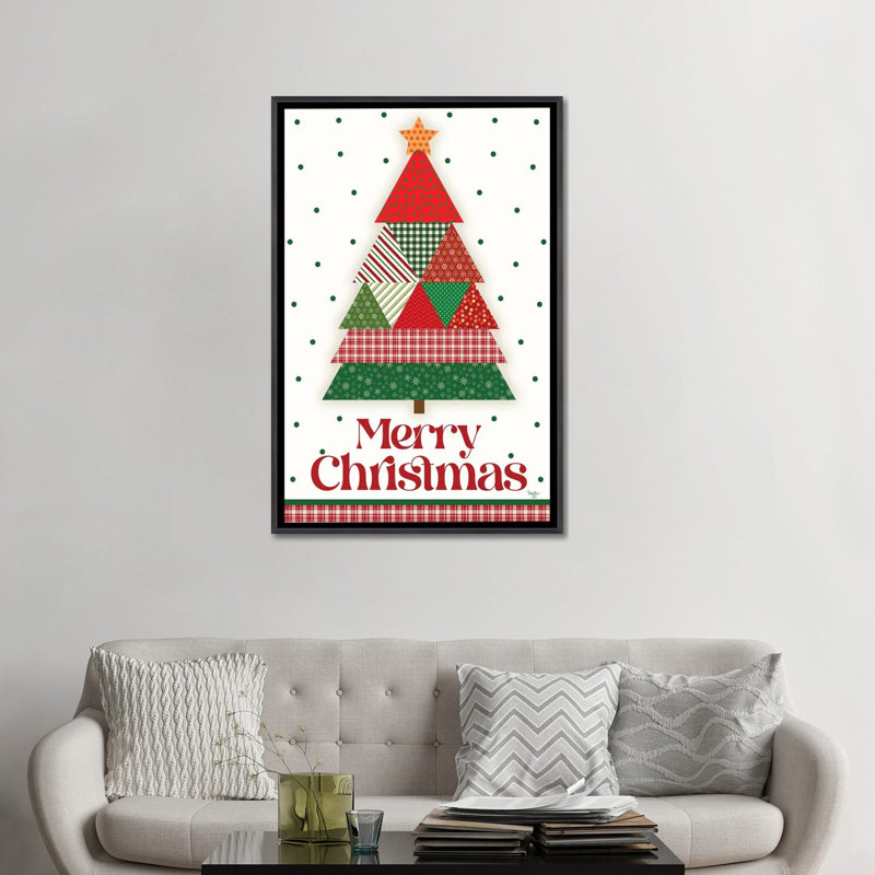 Quilt Christmas Tree - reproduction d'art murale - toile encadrée, H 48 po x l 32 po, Impression encadrée sans passe-partout