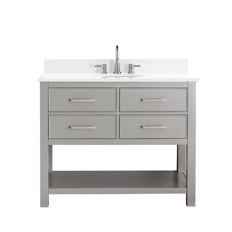 Brooks 43'' W Single Vanity, Chilled Gray, White Engineered Stone