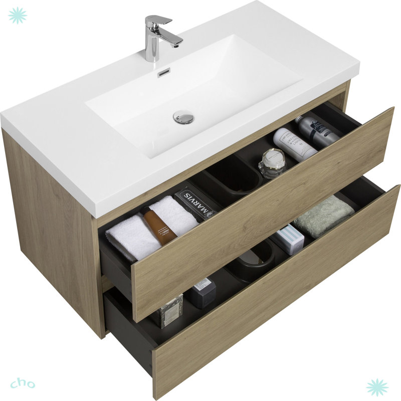 Meuble-lavabo flottant mural 42 po avec lavabo, Chêne
