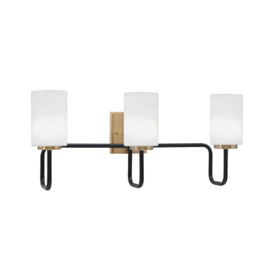 Amarmula 3 Light Bath Bar In Matte Black & New Age Brass Finish, 4" White Muslin Glass