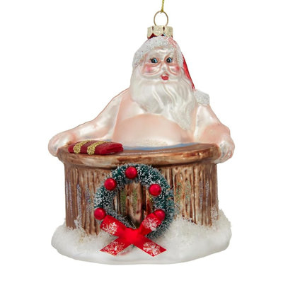 Kurt Adler Glass Ornament for Christmas Tree, Santa Taking a Bath, 4.4in
