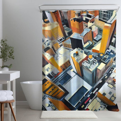 New York Skyline – High View Home – Polyester Shower Curtain, Dye Sublimation Print, 71" W × 74" L