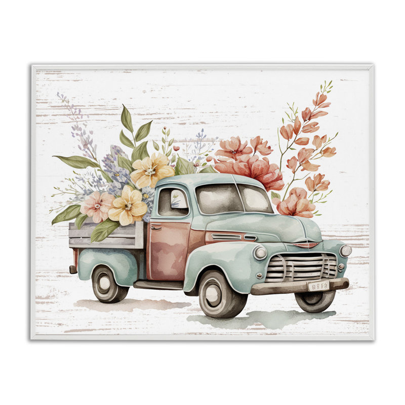 Art de giclée encadrée par camion, Giclée encadrée blanc bord de mer, H 11 po x l 14 po