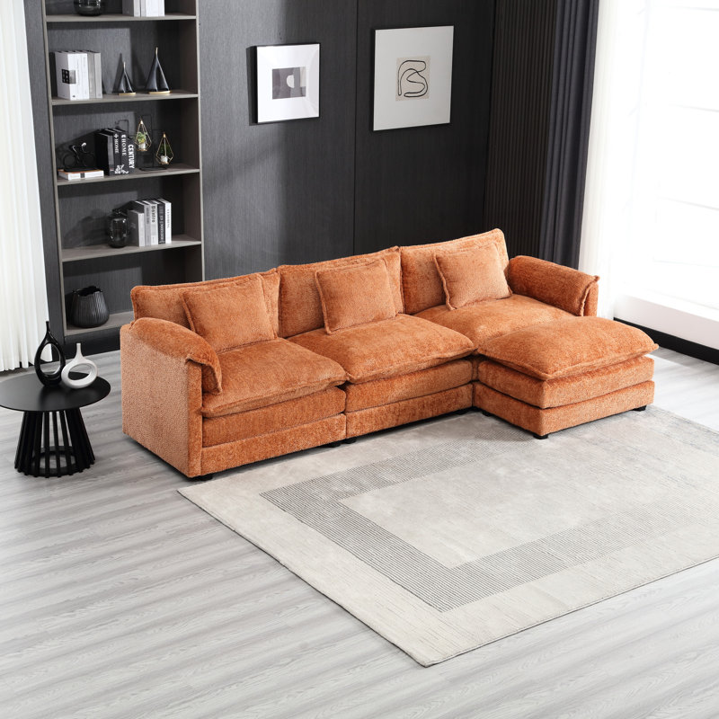 Oversized Sectional Sofa Cloud Couch for Living Room, Modern Chenille L Shaped Couch, Comfy Boucle Modular Sofa Sleeper with Moveable Ottoman & Memory Foam