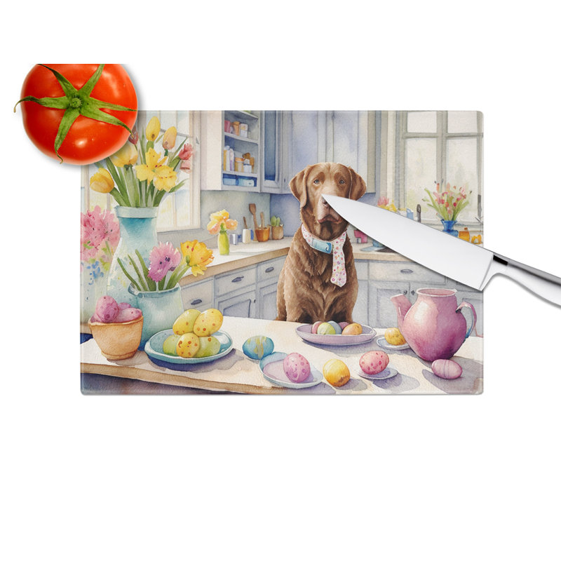 Decorating Easter Chesapeake Bay Retriever Glass Cutting Board