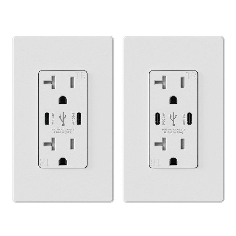 20 Tamper Resistant Decorator Outlet with USB Port, White