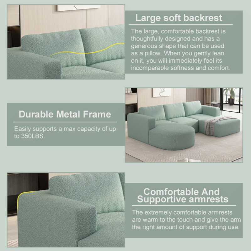 104.32*70.86 Modular Sectional Sofa Sleeper Couch, Sectional Sofa With Chaise And Ottoman, Convertible U Shaped Modular Sofa Set. Compressed Sponge (Combo A+B+C+D)