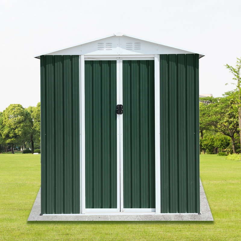 Outdoor Garden Shed With 6Ftx4ft Apex Roof, Metal Frame, And Sliding Door For Bicycle Equipment Storage Aluminum Alloy Construction, Tool