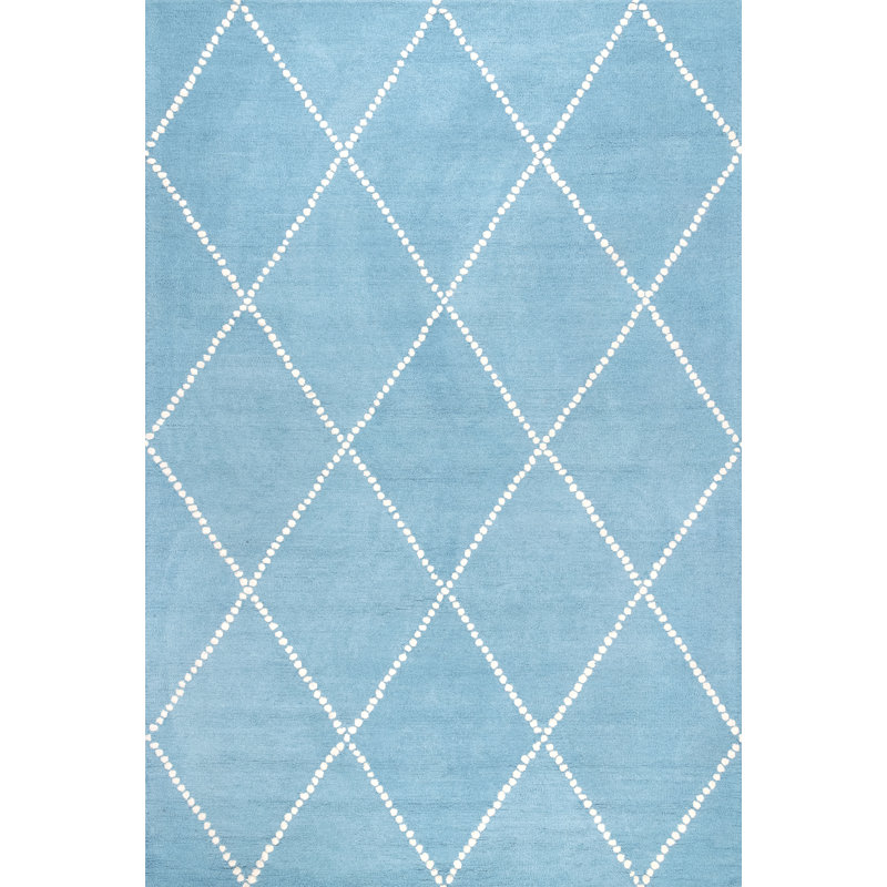 Tapis turquoise / blanc en laine Pariaman, Tapis de couloir 2 pi x 6 pi