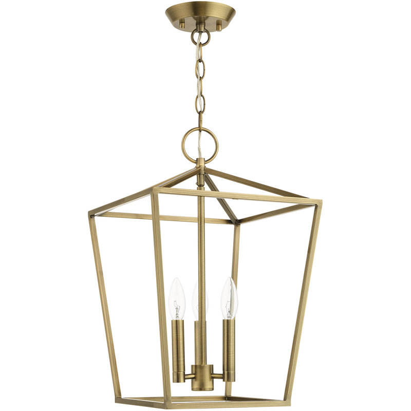 12,5 pieds carrés Luminaire suspendu lanterne convertible 3 lumières avec abat-jour en métal pouces, Laiton antique