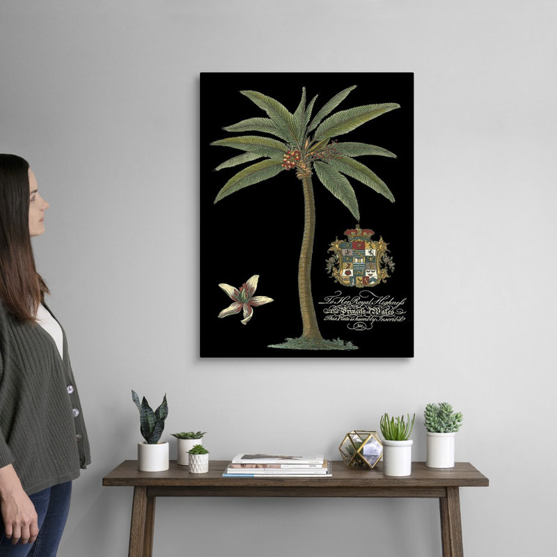 Palmier sur toile noire I, art mural, Toile tendue, H 32 po x l 24 po x P 1,25 po