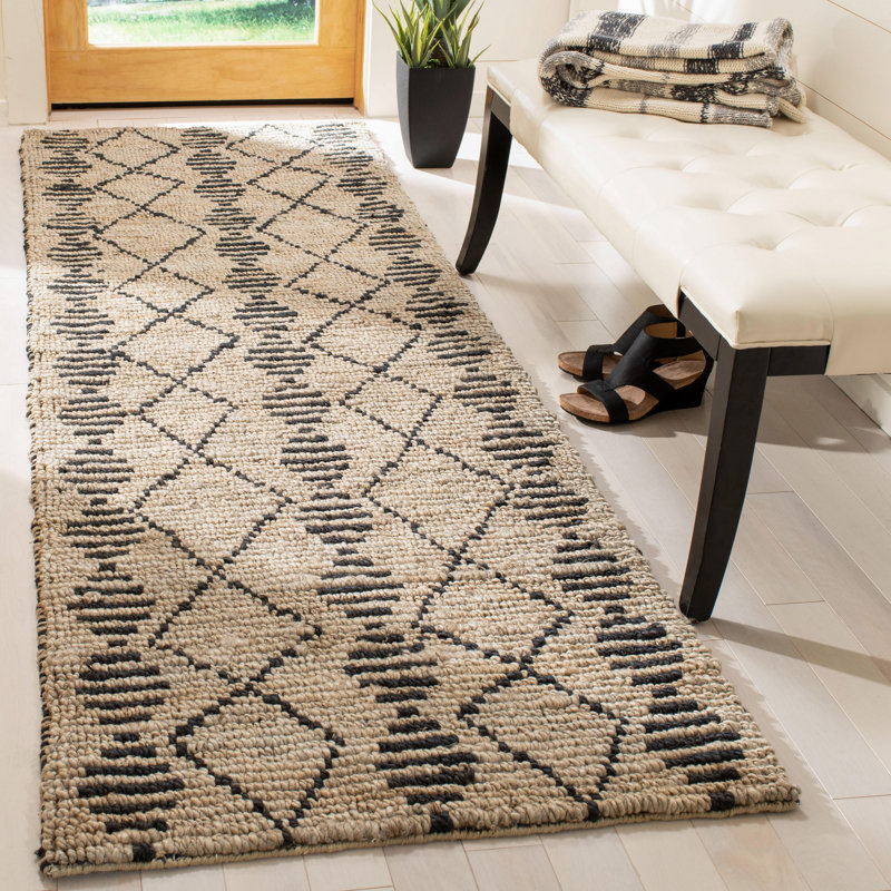 Geometric hand-woven jute rug Trotter, Tapis de couloir 2 pi 6 po x 8 pi