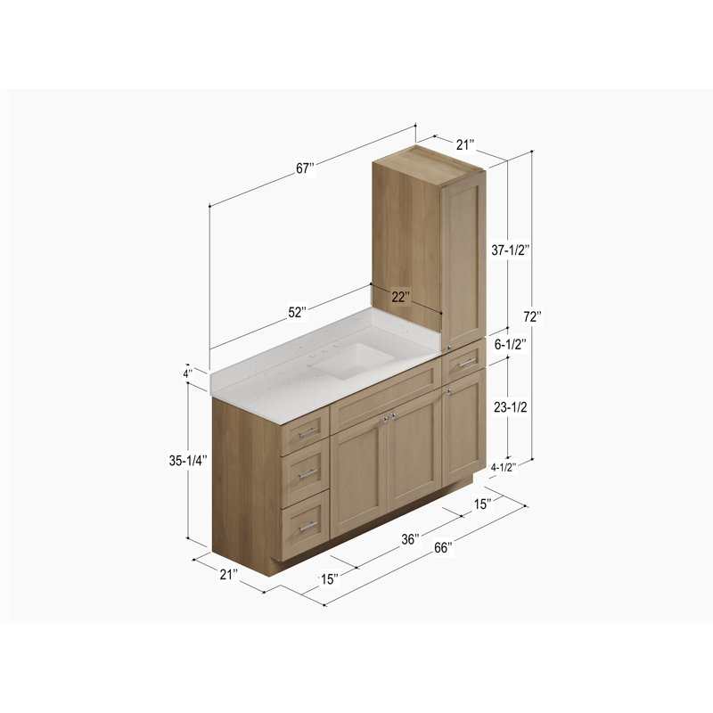 Ensemble de meuble-lavabo simple 66 po Disar, Chêne naturel
